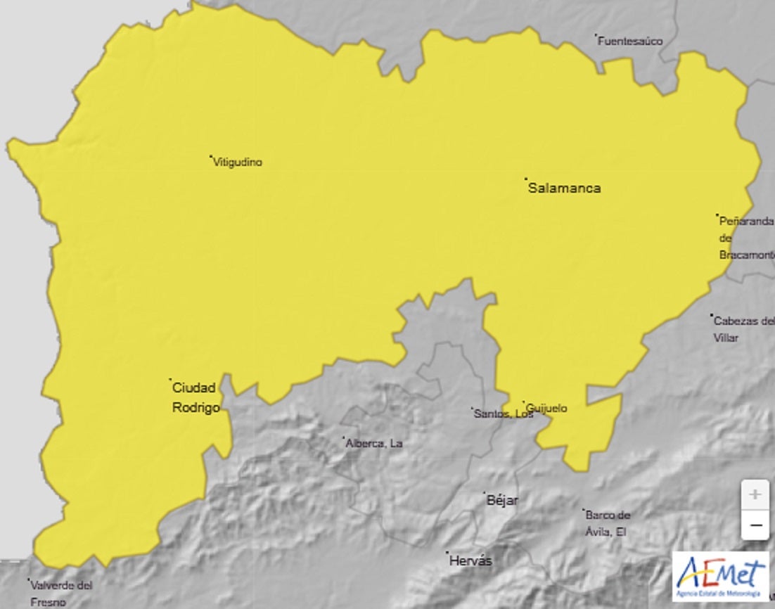 Zona afectada de Salamanca avisada por fuertes vientos para este viernes por la AEMET.