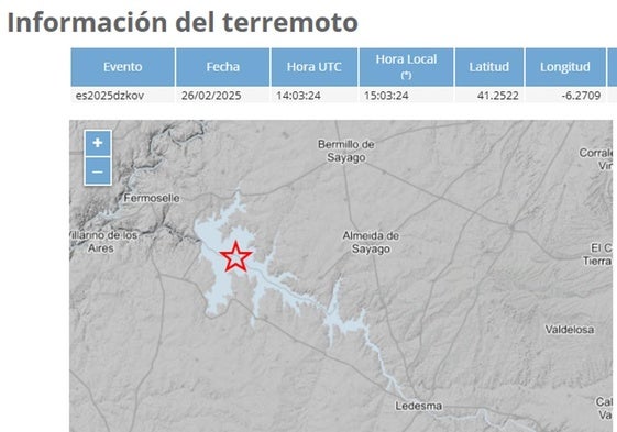 Localización del terremoto localizado en Salamanca por parte del Instituto Geográfico Nacional.