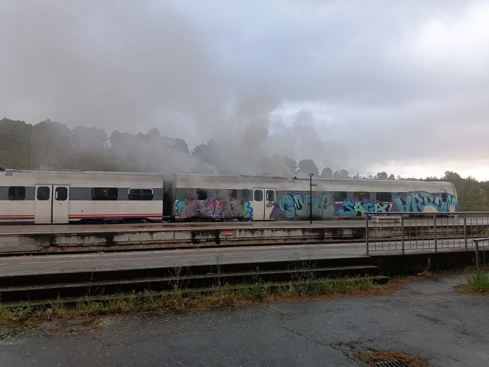 El incendio de un tren con pasajeros a bordo, en imágenes