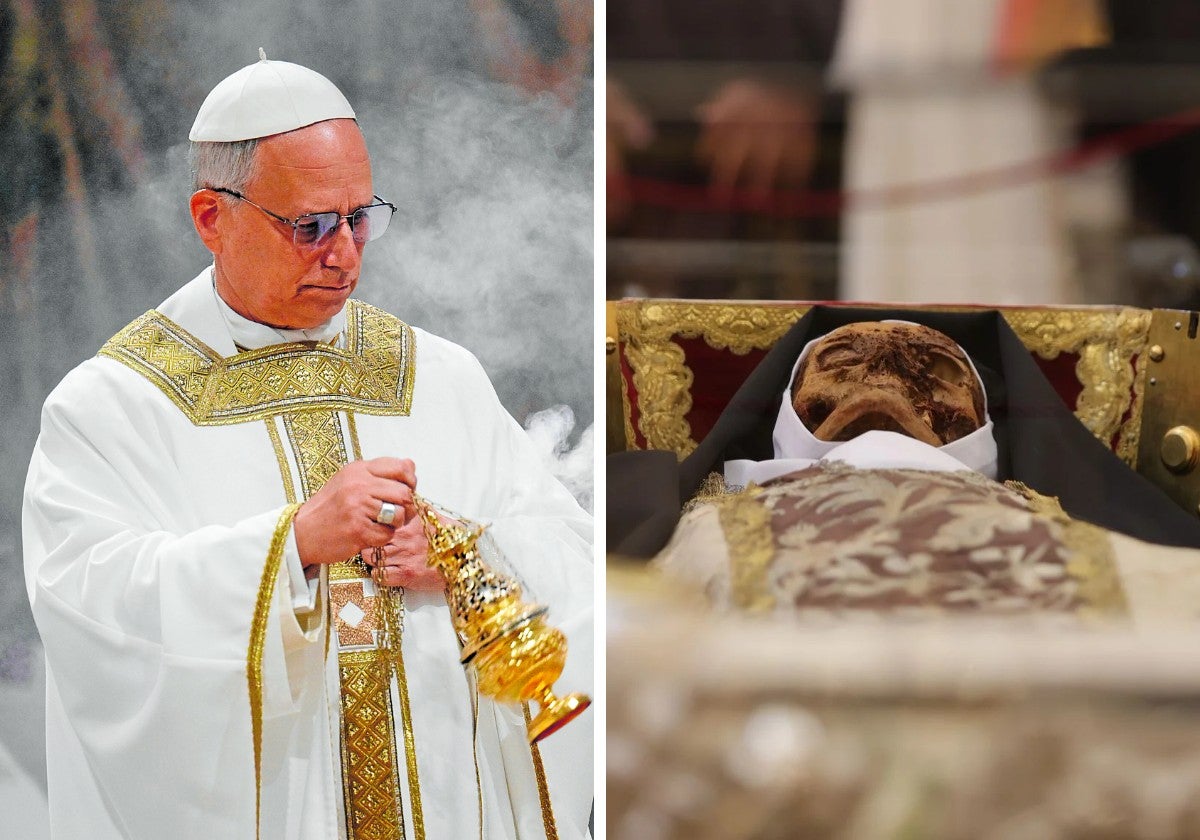 El Papa León XIV en un acto y el cuerpo de Santa Teresa expuesto en Alba de Tormes.