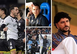 Ramiro Mayor, capitán de Unionistas; Daniel Llàcer y Acciari, entrenadores; Rubén Andrés, director deportivo