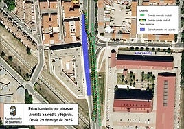 Zona del estrechamiento por obras.