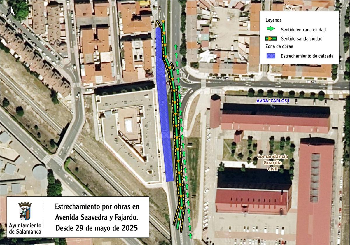 Zona del estrechamiento por obras.