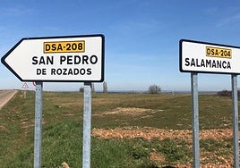 Señales de San Pedro de Rozados y Salamanca cercanas a la localidad salmantina.