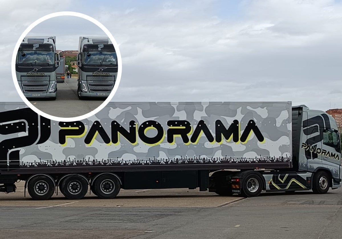 Los camiones de Panorama, a su llegada a Salamanca esta mañana.