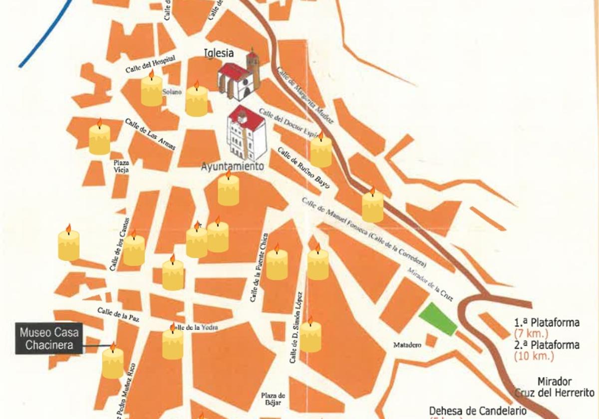 Mapa de la visita guiada que se ha proyectado en Candelario con motivo de la Noche Romántica.