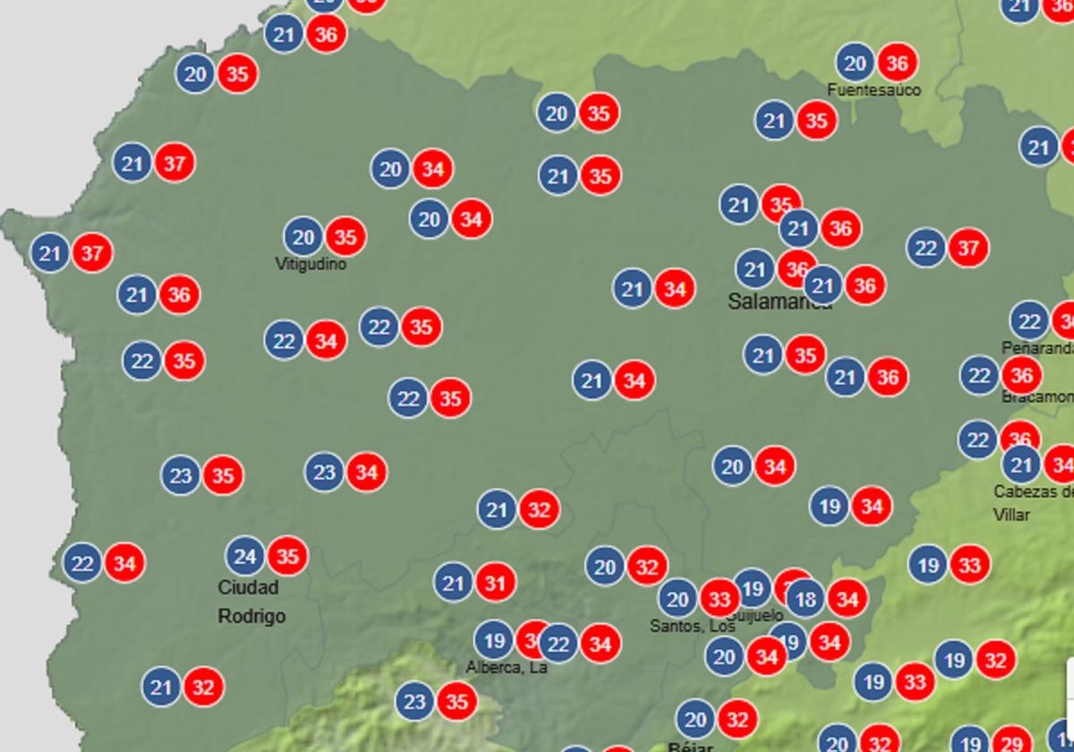Temperaturas máxima y mínimas que se esperan para el viernes en Salamanca.