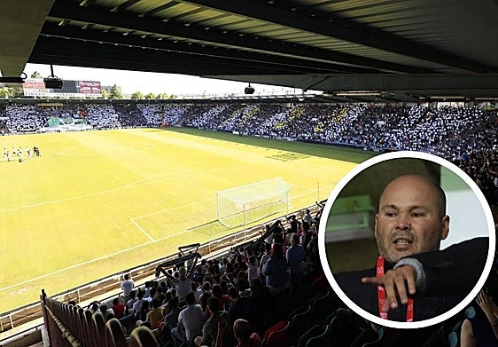 El estadio Helmántico y, la derecha, el presidente mexicano del club Manuel Lovato.