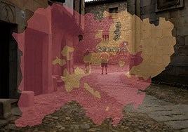 De fondo, el municipio de la Alberca bajo el sombreado de la provincia afectada por el gas radón.