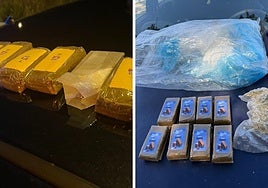Los dos alijos de droga interceptados.