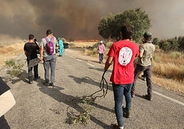 Vecinos de Cipérez y alrededores luchan contra el fuego este viernes en Salamanca.