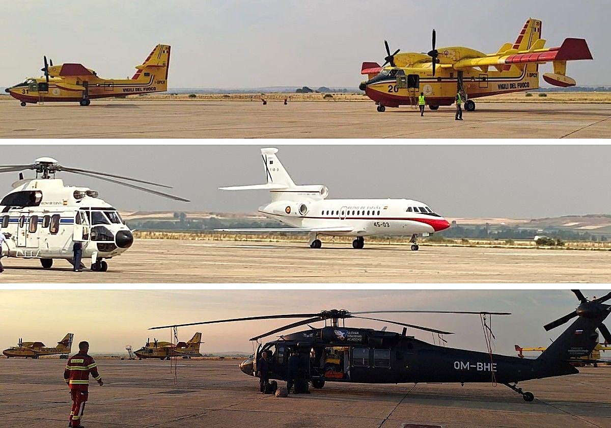 Los CandAir, el Falcon y uno de los BlackHawk, en las pistas de Matacán.