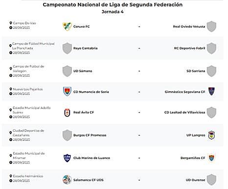 Jornada 4 de la Segunda RFEF fijada ya por el Salamanca UDS en el estadio Helmántico.