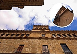 Palacio de Monterrey. En el círculo, la torre de entrada al palacio