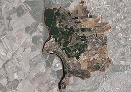 Imagen aérea del casco urbano de Villamayor.