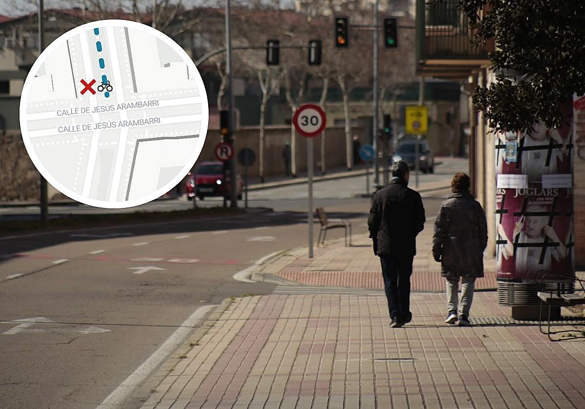 Avenida Jesús Arambarri y localización de la caída.