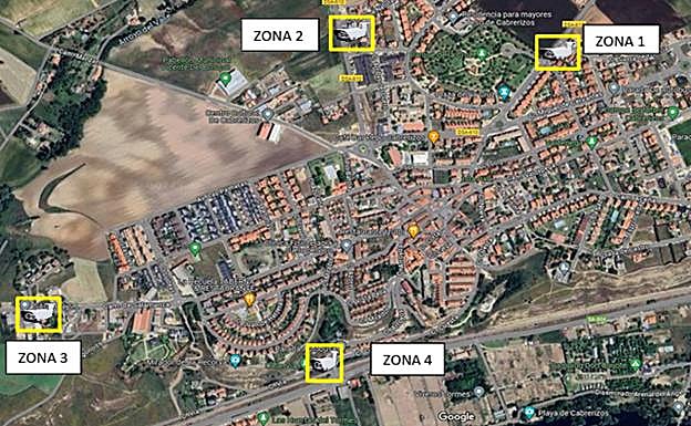 Cuatro de las zonas de Cabrerizos en las que se quieren instalar las cámaras de vigilancia.