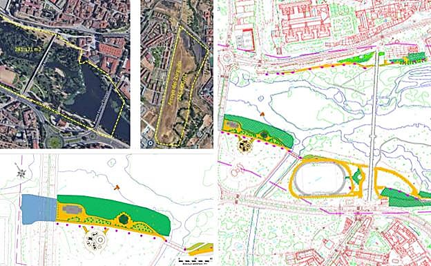 Zonas de actuación previstas en el plan del Ayuntamiento de Salamanca en las riberas del Tormes a su paso por la ciudad.
