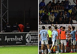 El aficionado expulsado y el lugar del altercado.