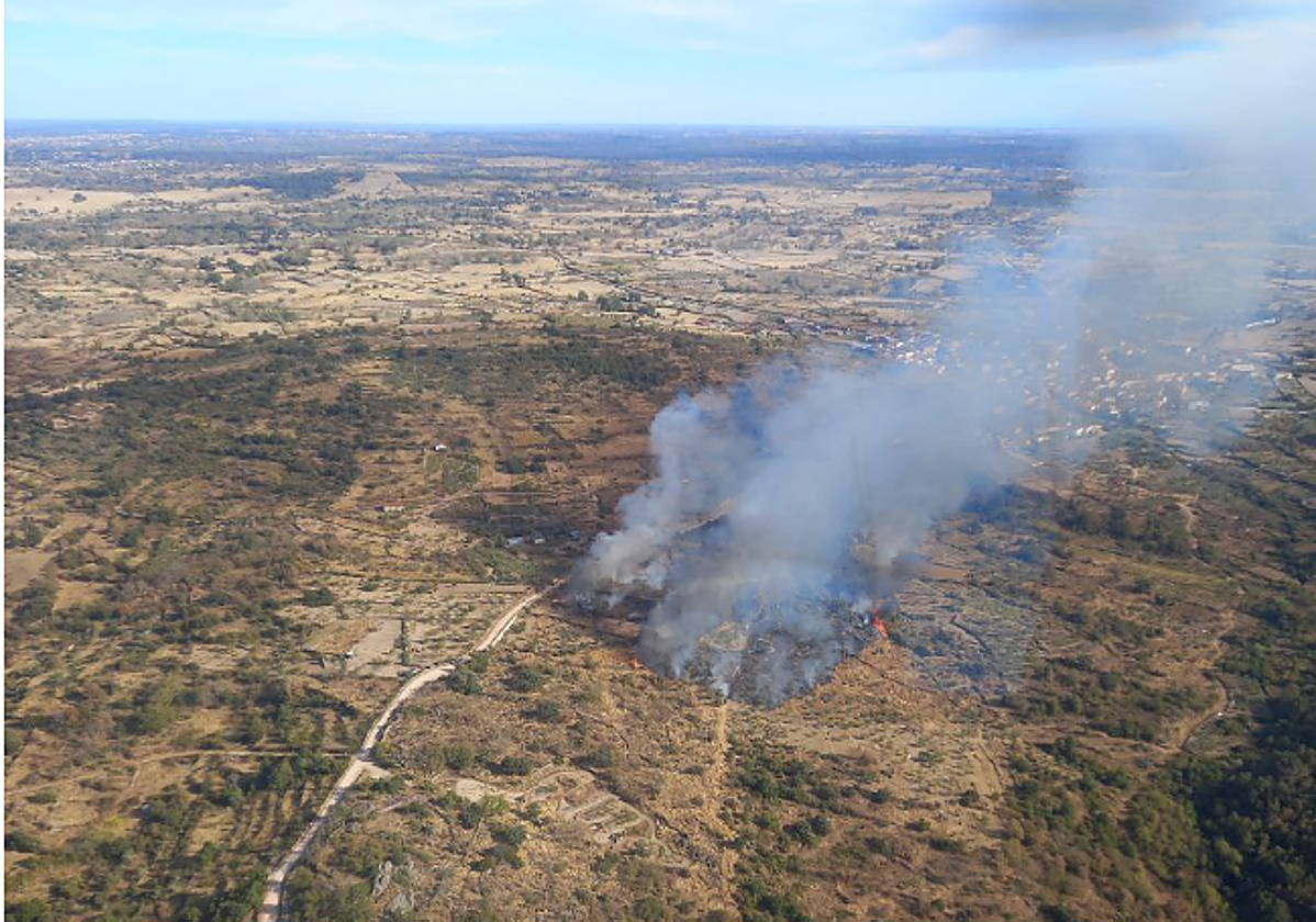 Incendio forestal en Mieza.