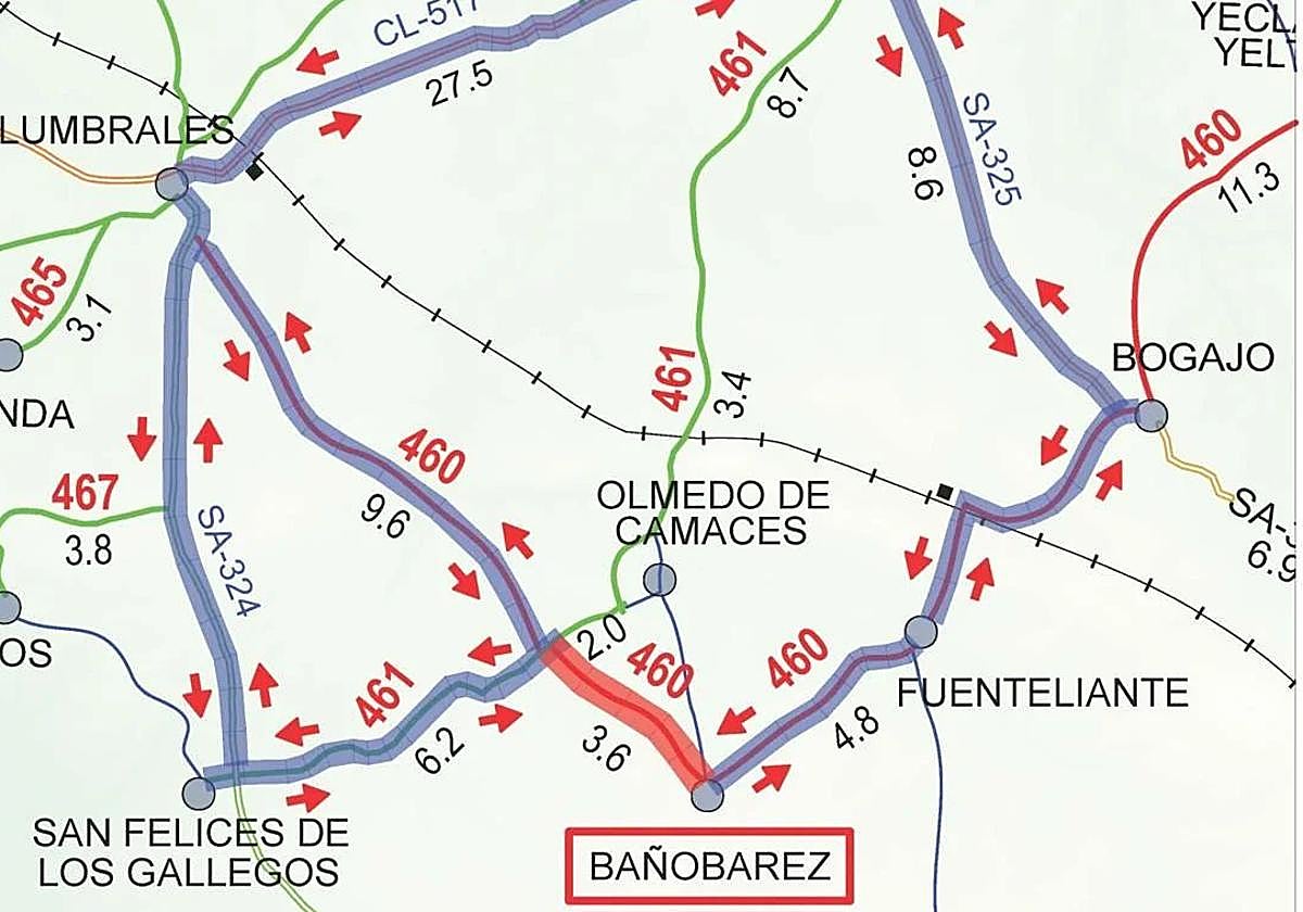 Corte de carretera e itinerario alernativo proyectado.