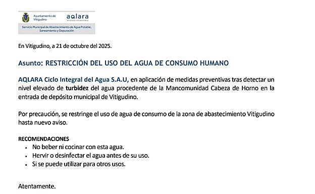 Bando emitido por el Ayuntamiento de Vitigudino.