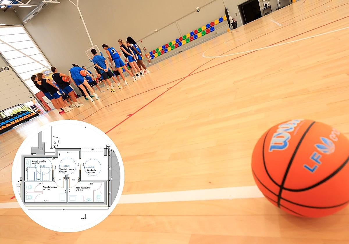 Interrio del pabellón anexo del Würzburg Silvia Domínguez y, a la izquierda, detalle del plano de los baños.