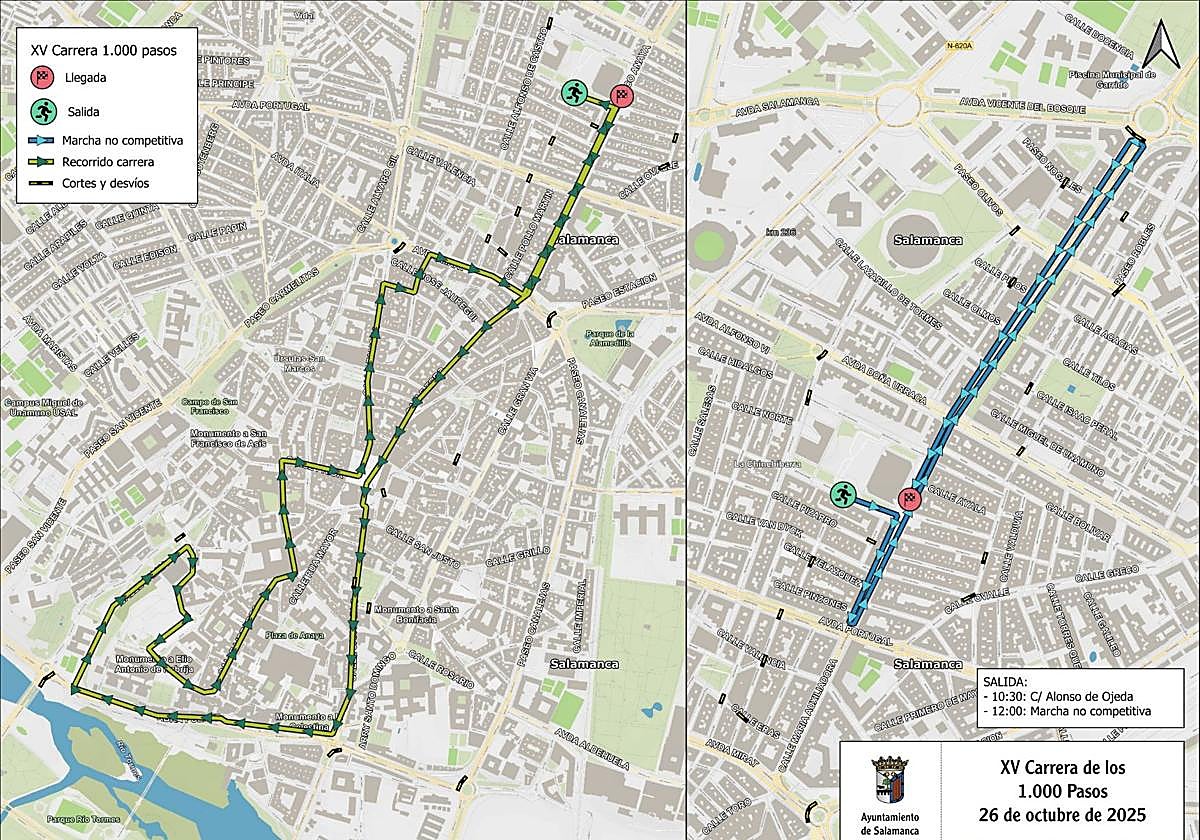 Las calles de Salamanca que permanecerán cortadas este domingo por la carrera de los 1.000 pasos