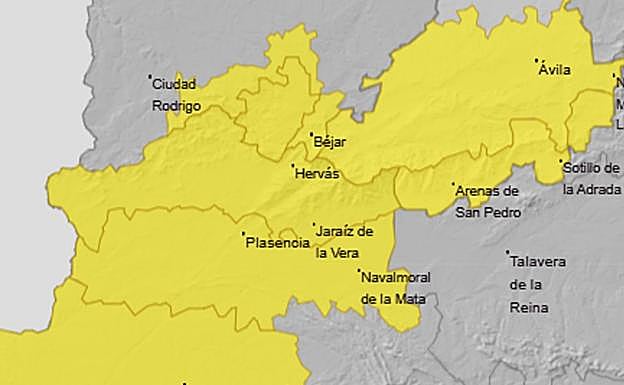 Zonas afectadas por el aviso amarillo tanto el martes como el miércoles.