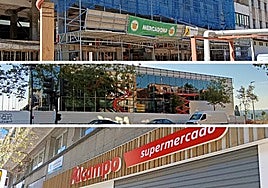 Los edificios en obras de Mercadona, Lidl y Alcampo para sus nuevos supermercados en Salamanca.