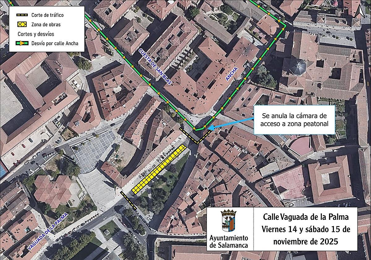 Plano del corte de tráfico en la Calle Vaguada de la Palma