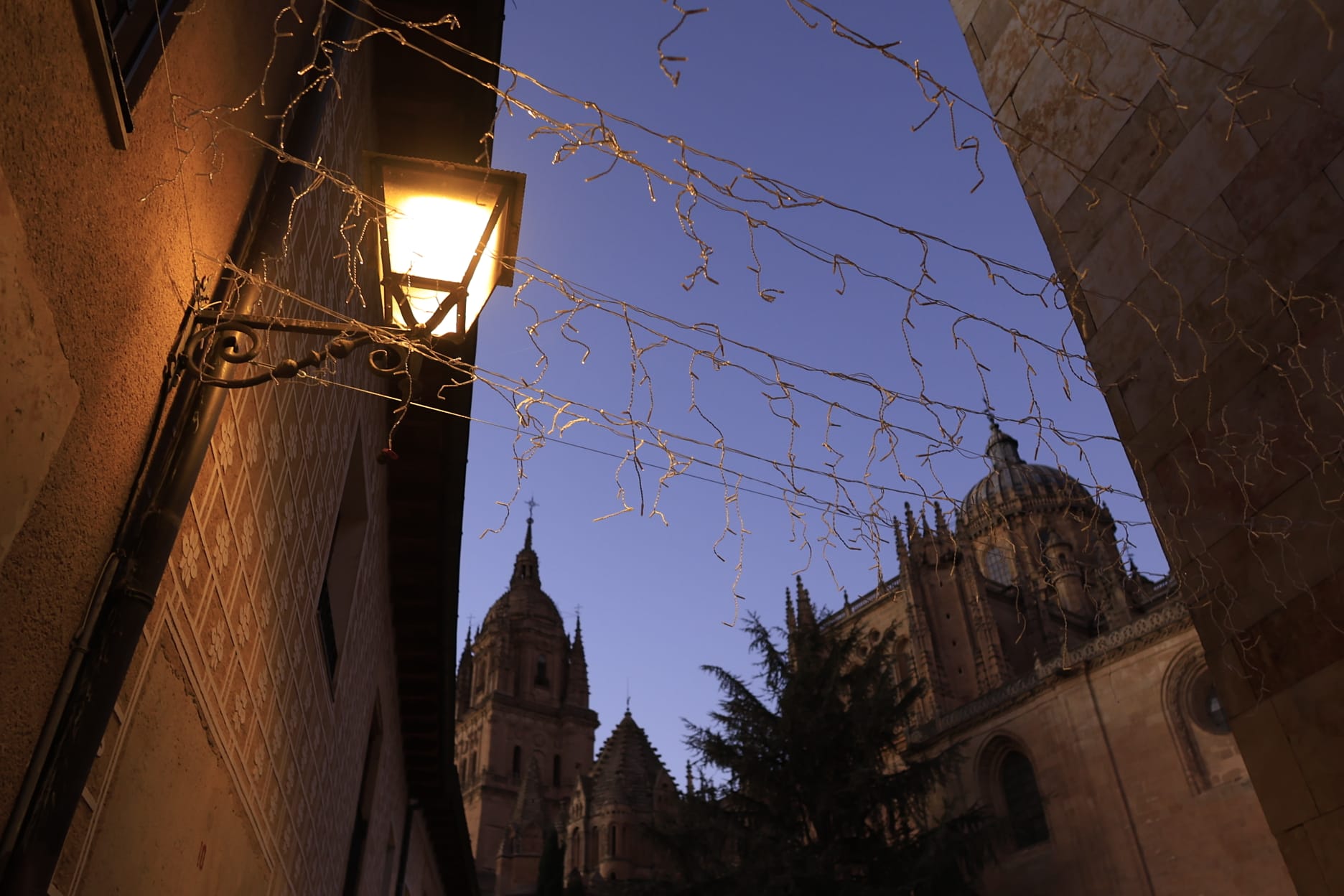 El montaje de los adornos y el mercado navideño de Salamanca, en imágenes