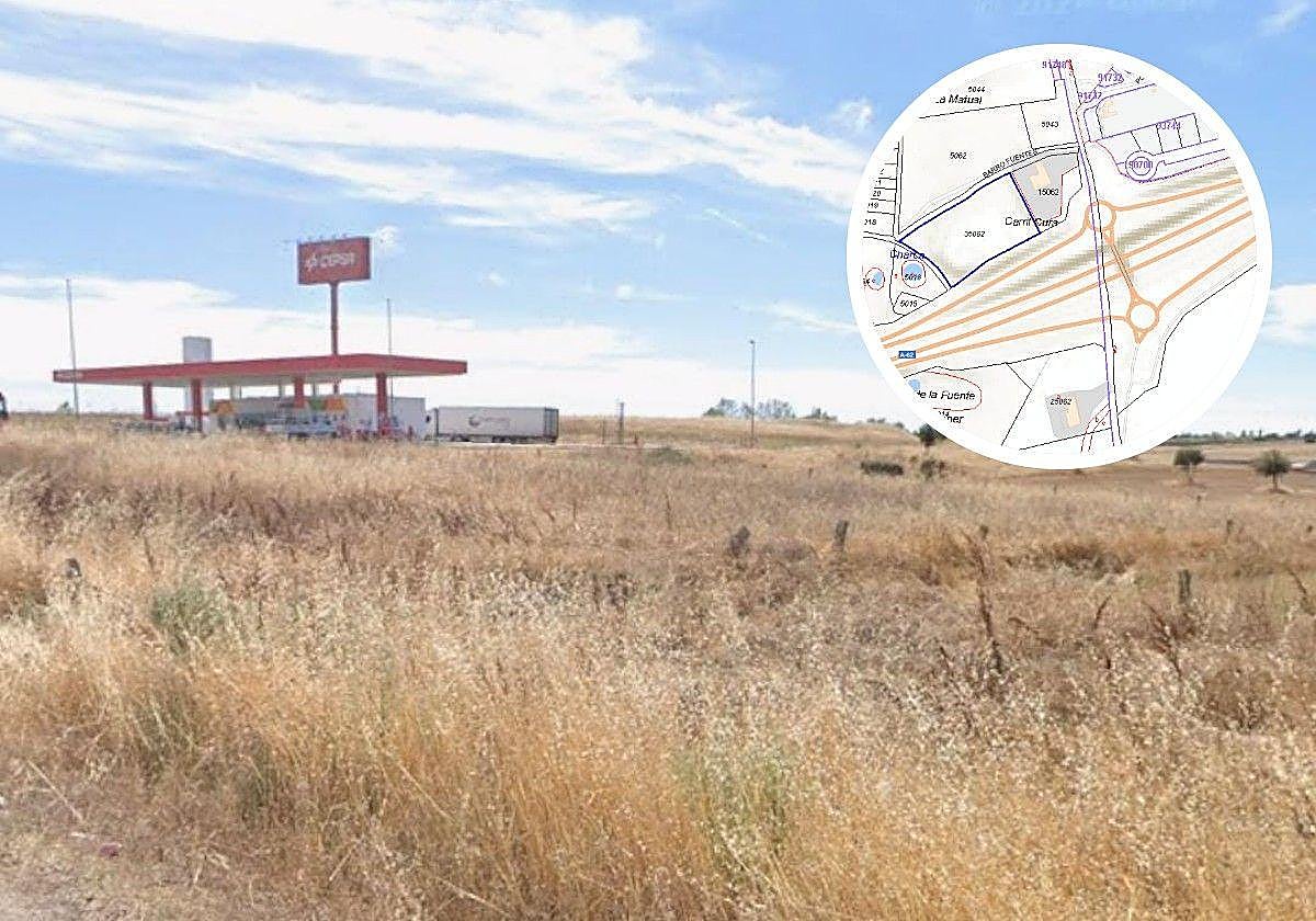 Parcela a subasta próxima a la gasolinera. En el círculo el plano.