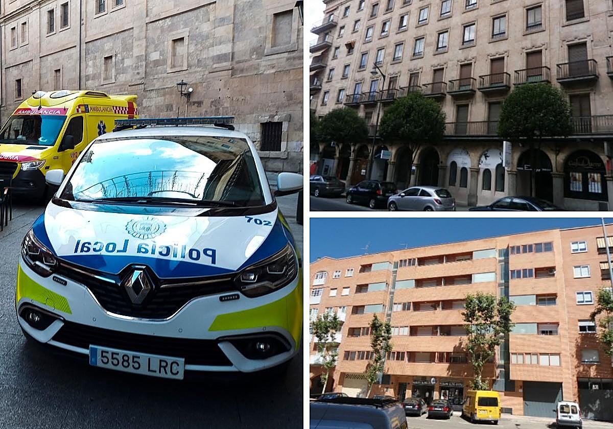 Patrulla de la Policía Local y los dos locales donde actuaron.