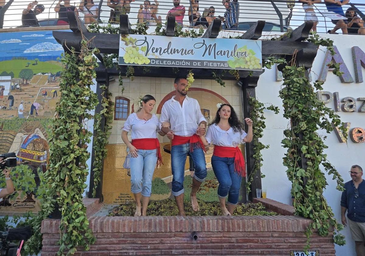 Weintreten wie hier in Manilva ist eine von vielen Attraktionen, die auf den zahlreichen Gastro-Festen bis Ende Sommer in der Provinz geboten werden.