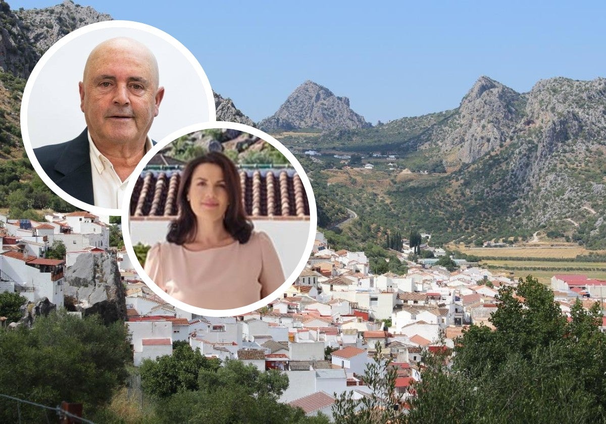 Ansicht von Benaoján; in den runden Fotos Guillermo Becerra und Soraya García Mesa.