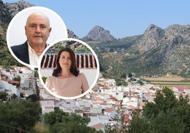 Ansicht von Benaoján; in den runden Fotos Guillermo Becerra und Soraya García Mesa.