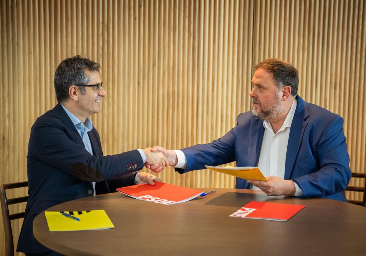 Bolaños und Junqueras 2023 bei den Verhandlungen.