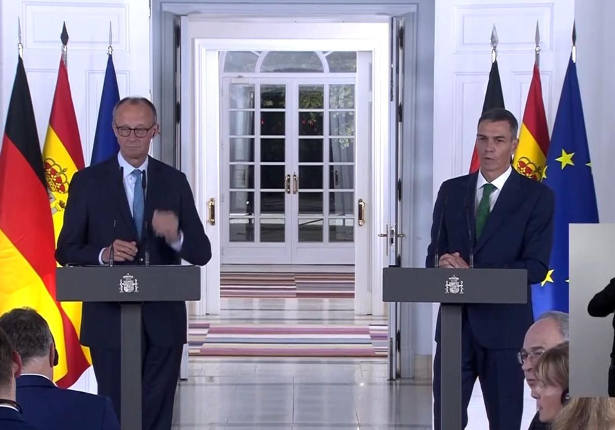 Der deutsche Bundeskanzler Friedrich Merz und der spanische Ministerpräsident Pedro Sánchez am Donnerstag im Moncloa-Palast.