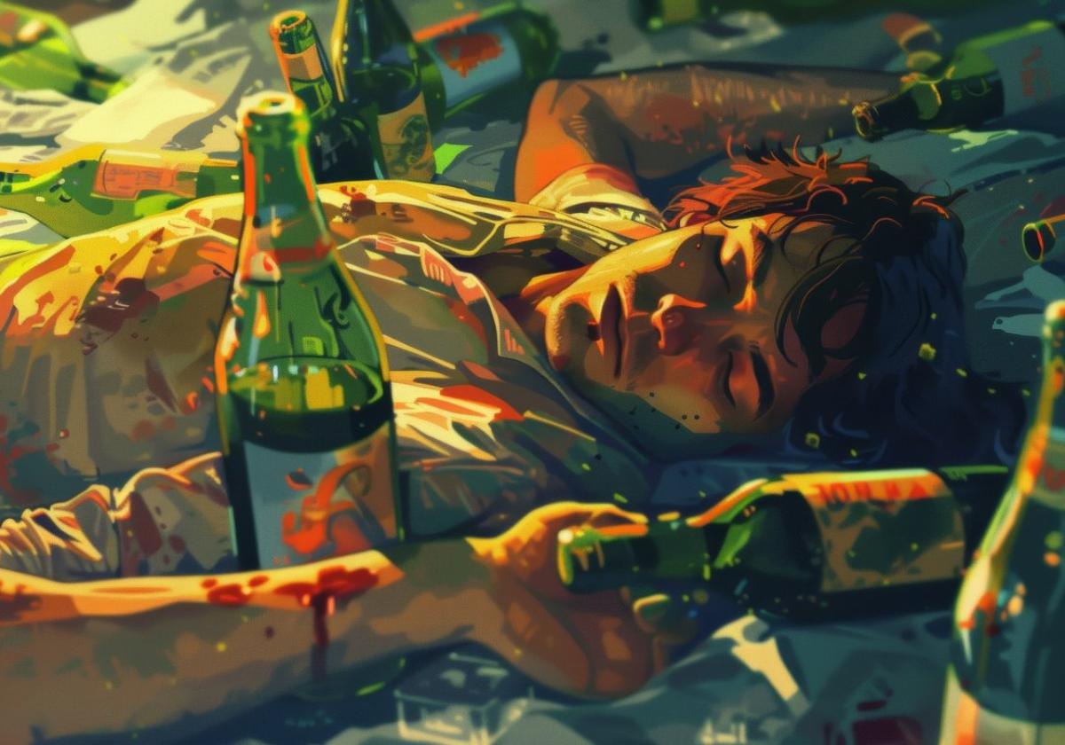 Künstlerische Interpretation eines Vollrausches.