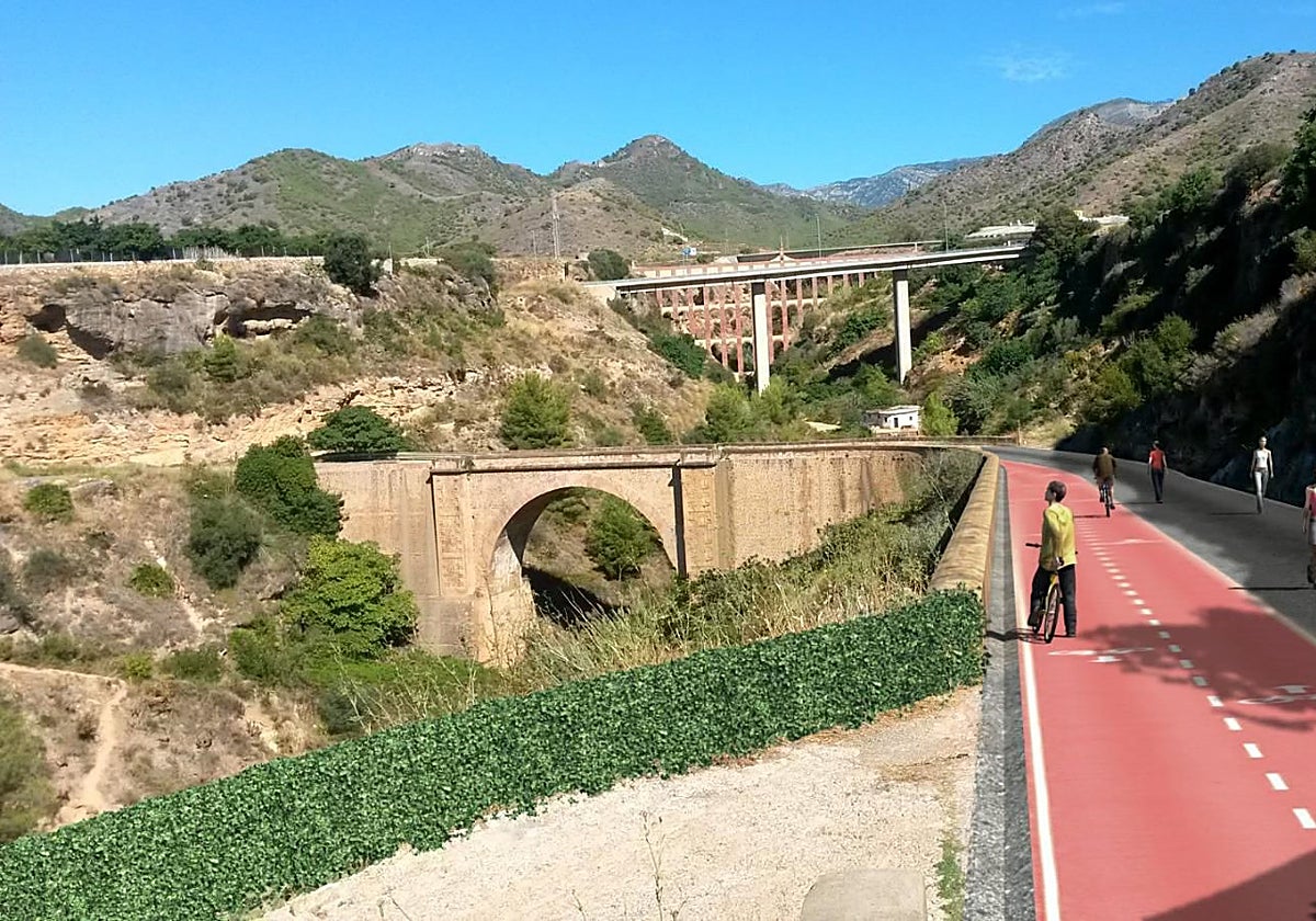 Nachbildung des neuen Abschnitts des Radwegs zwischen Nerja und Maro.