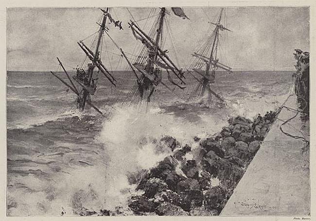 Der Schiffbruch, gezeichnet von dem britischen Maler Henry Wright
