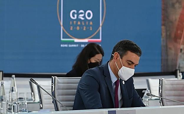 Pedro Sánchez, in one of the sessions of the G20 summit in Rome.