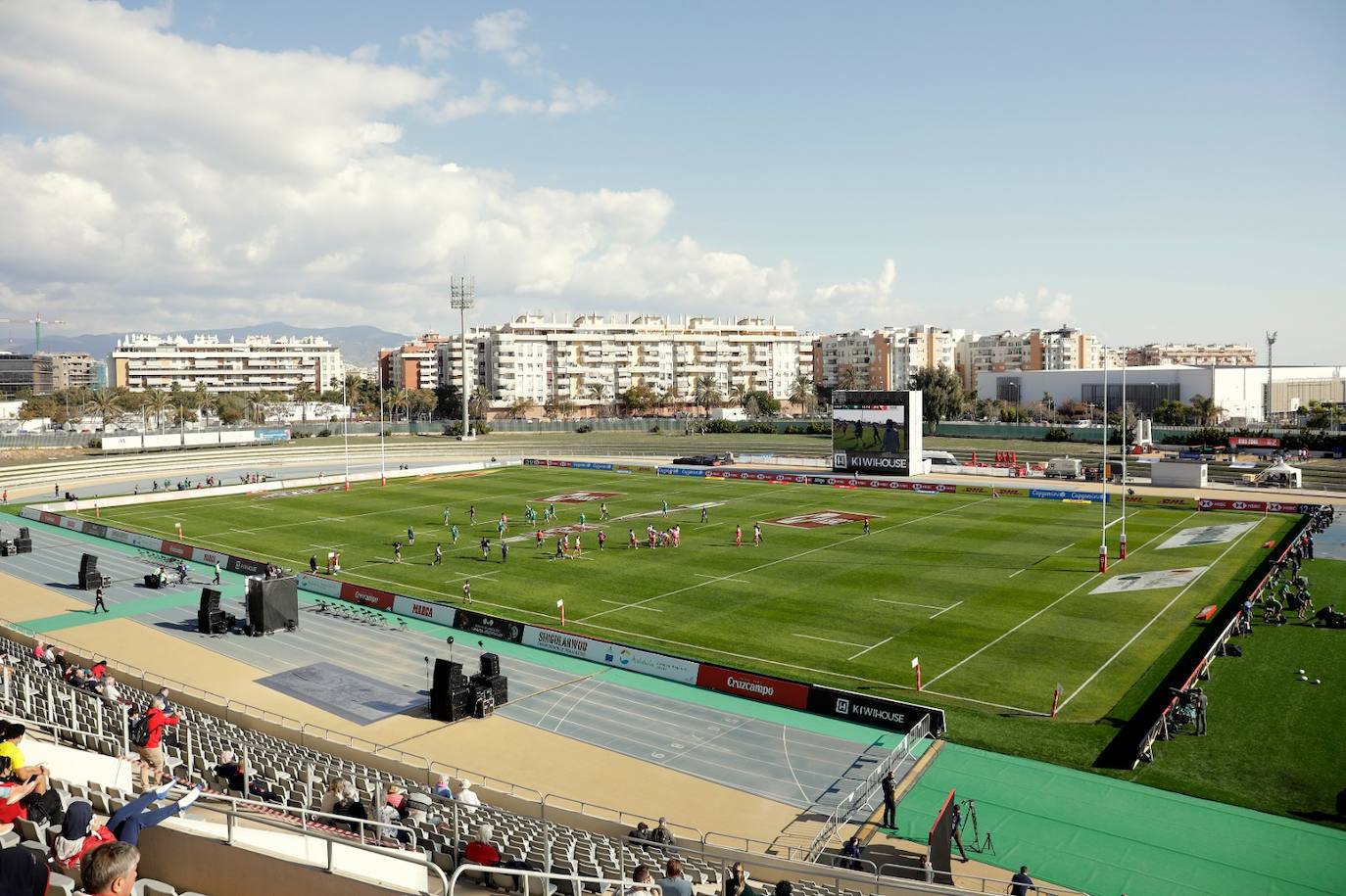Nations compete in front of an international crowd at the Malaga athletics stadium