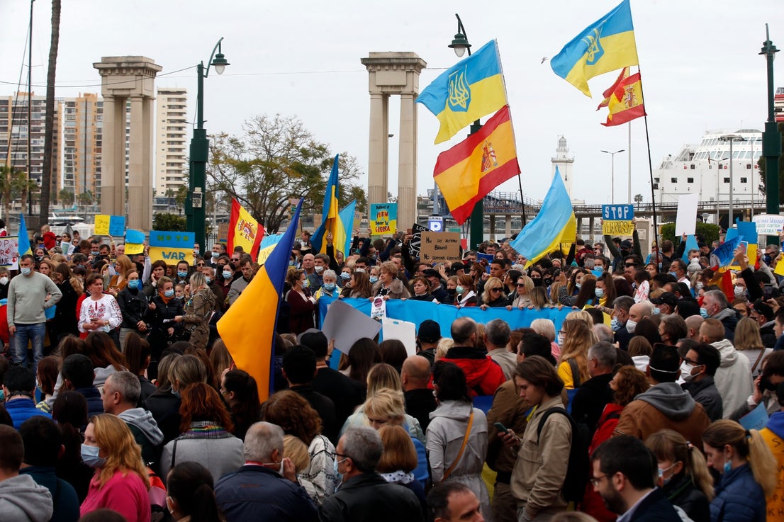 Demonstration in Malaga's Plaza de la Marina, this Sunday. 