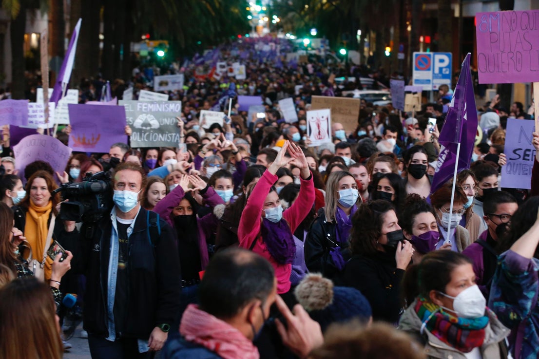 Protestors take to the streets of Malaga on Tuesday, 8 March 2022.