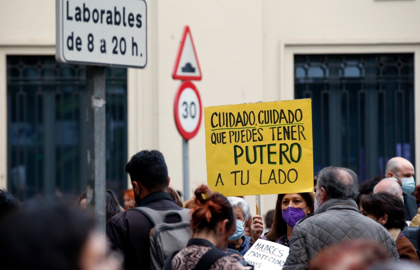Protestors take to the streets of Malaga on Tuesday, 8 March 2022.
