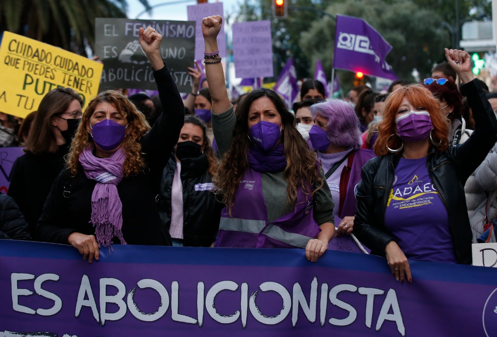 Protestors take to the streets of Malaga on Tuesday, 8 March 2022.