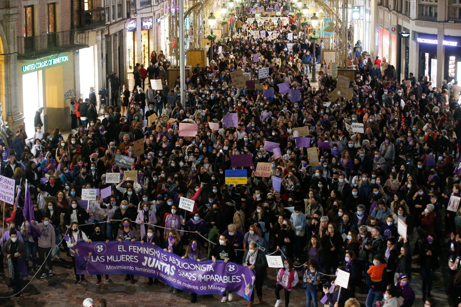 Protestors take to the streets of Malaga on Tuesday, 8 March 2022.