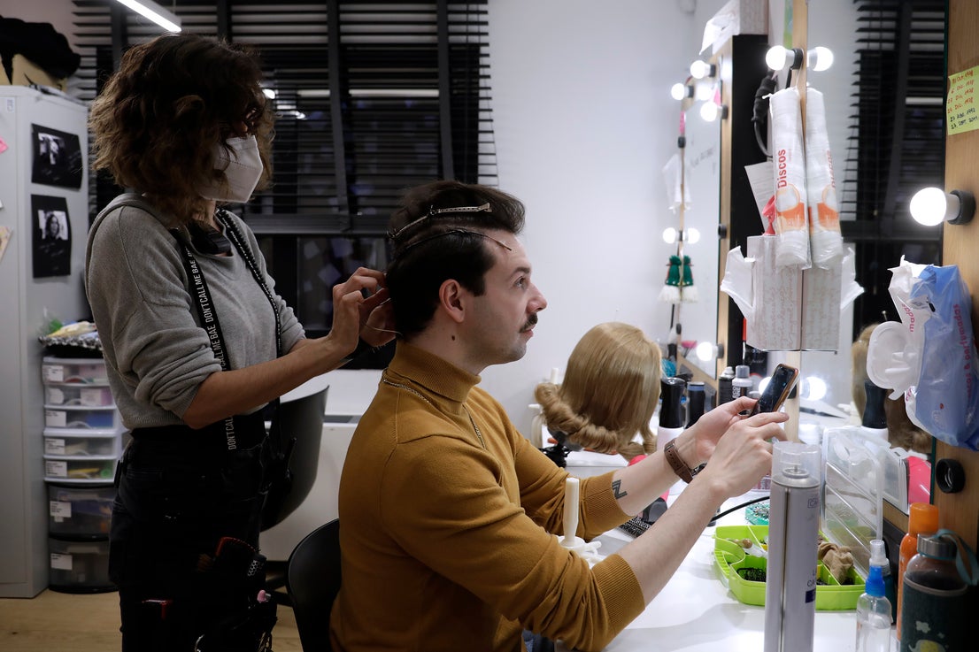 Behind the scenes at the Soho theatre as Antonio Banderas and the cast of Company prepare for a show.